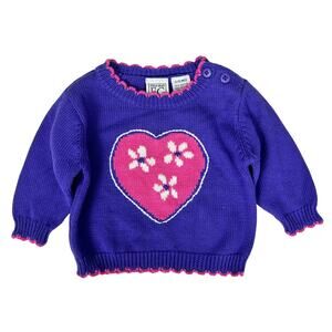 Vintage 80s Little Kids Heart Pink Heart Scalloped Hem Sweater 3-6M